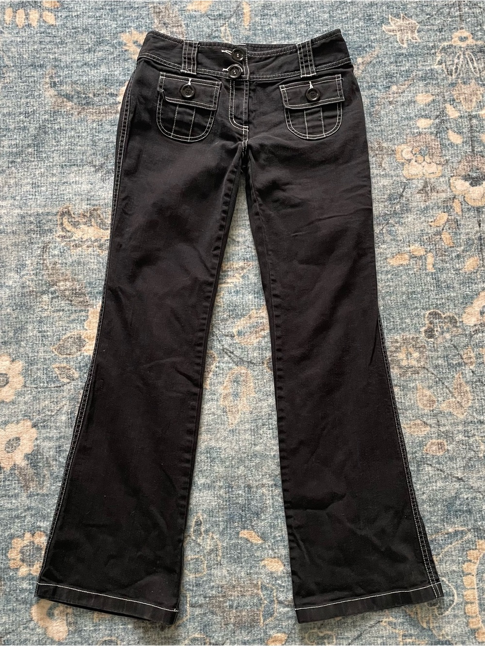 Women's Black Bootcut Jeans with Contrast Stitching Double Front Pockets Y2K